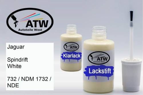 Jaguar, Spindrift White, 732 / NDM 1732 / NDE: 20ml Lackstift + 20ml Klarlack - Set, von ATW Autoteile West.